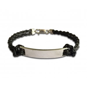 Leather Identity Tag Bracelet for Boys IN Sterling Silver with ENgravable plate