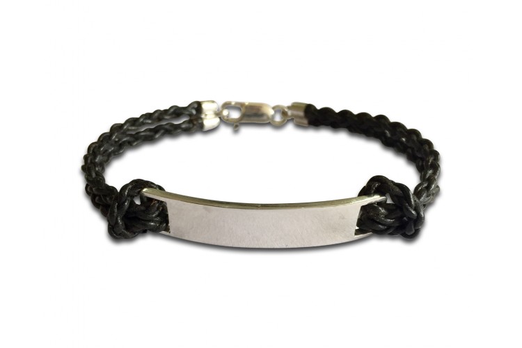 Online Jewellery Ping In India Leather Ideny Bracelet Leather Ideny Tag Bracelet For Boys In Sterling Silver With Engravable Plate