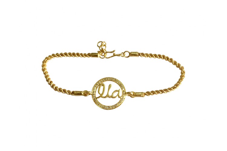 Identity Bracelet Name charm in Gold with Diamonds for Girls