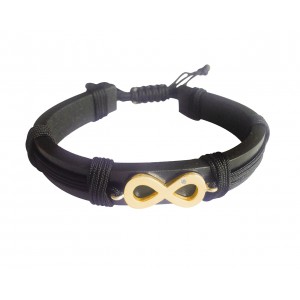 Infinity Gold Bracelet on Leather for Men