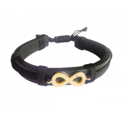 Infinity Gold Bracelet on Leather for Men