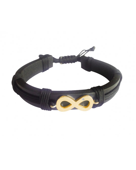 Infinity Gold Bracelet on Leather for Men