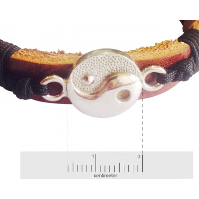 Yin yang Tan Leather Bracelet for Men