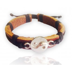 Yin yang Tan Leather Bracelet for Men