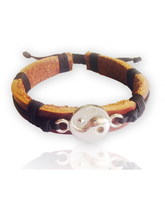 Yin yang Tan Leather Bracelet for Men