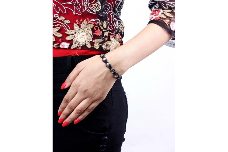 Om Namah Shivay Mantra Bracelet in Two Tone Silver Beads