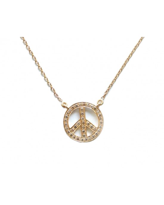 14K Yellow Gold Hamsa- Peace Sign Necklace