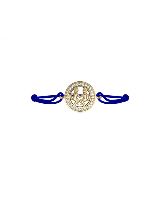 Gemini Bracelet in Gold with Diamonds on Size Adjustable Nylon Thread