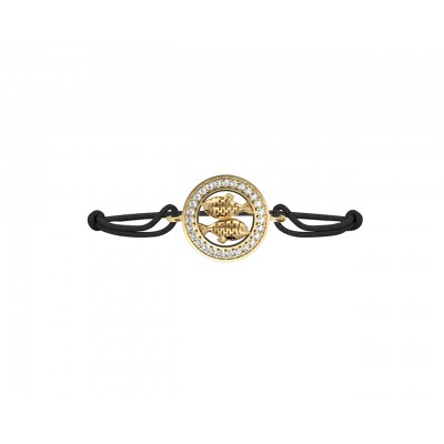 Pisces Bracelet in 14kt Gold with Diamonds On Size Adjustable Nylon Thread