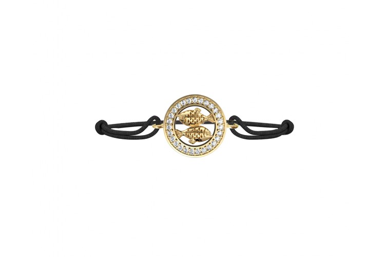 Pisces Bracelet in 14kt Gold with Diamonds On Size Adjustable Nylon Thread