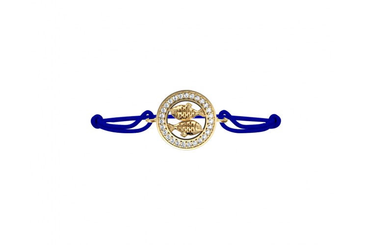 Pisces Bracelet in 14kt Gold with Diamonds On Size Adjustable Nylon Thread