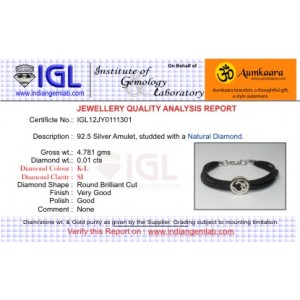 Single Diamond Om Bracelet in Silver on thick cotton string