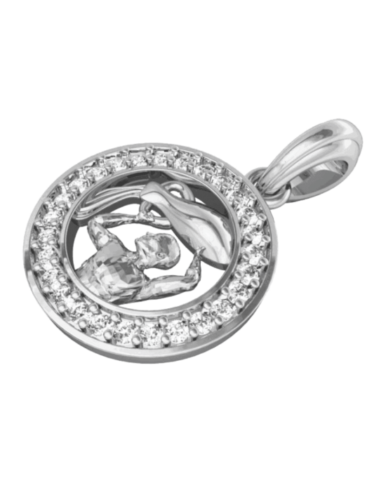 Aquarius Charm Pendant in Silver with 27 Diamonds