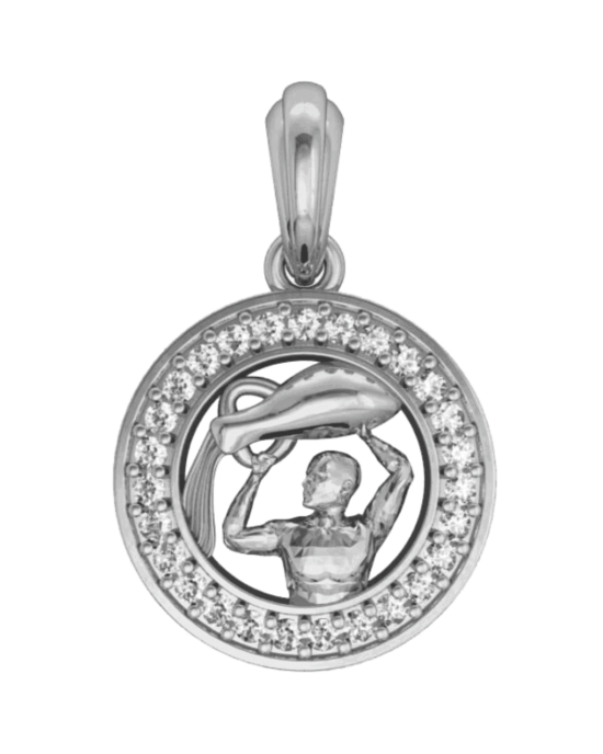 Aquarius Charm Pendant in Silver with 27 Diamonds