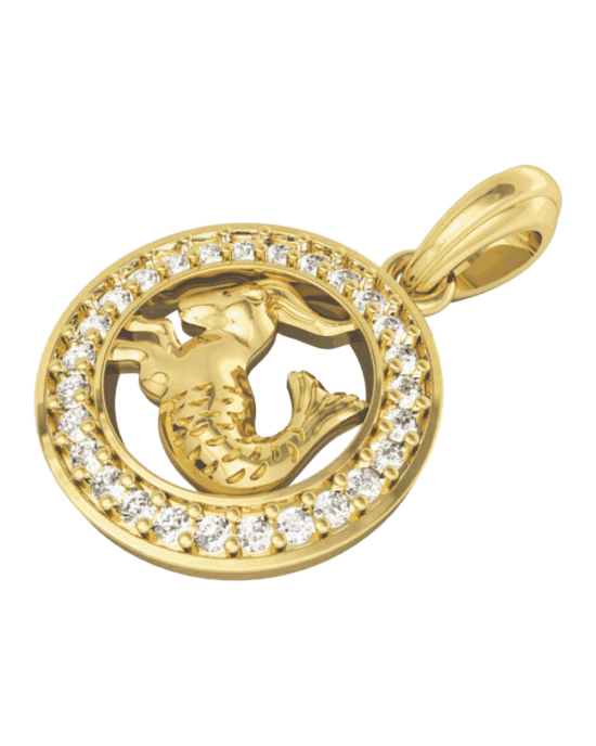 Capricorn Charm Pendant in 14K Gold with Diamonds on Leather Cord