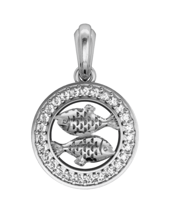 Pisces Charm Pendant in Silver with 27 Certified Diamonds