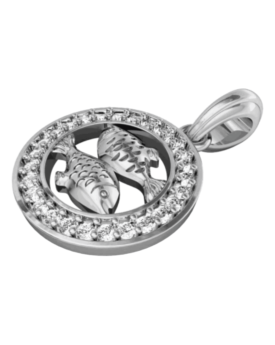 Pisces Charm Pendant in Silver with 27 Certified Diamonds