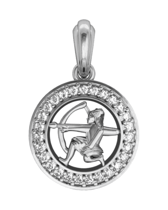 Sagittarius Charm Pendant studded with Diamonds in 92.5 Silver