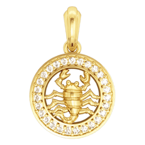 Scorpio Charm Pendant in Gold with 27 Diamonds