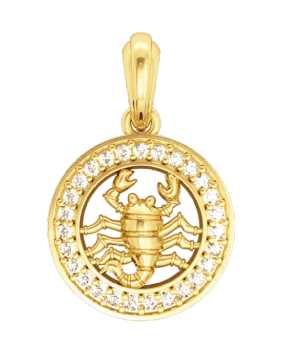 Scorpio Charm Pendant in Gold with 27 Diamonds