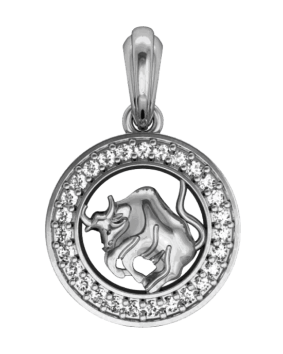 Taurus Charm in Silver with 27 Brilliant Cut Diamonds