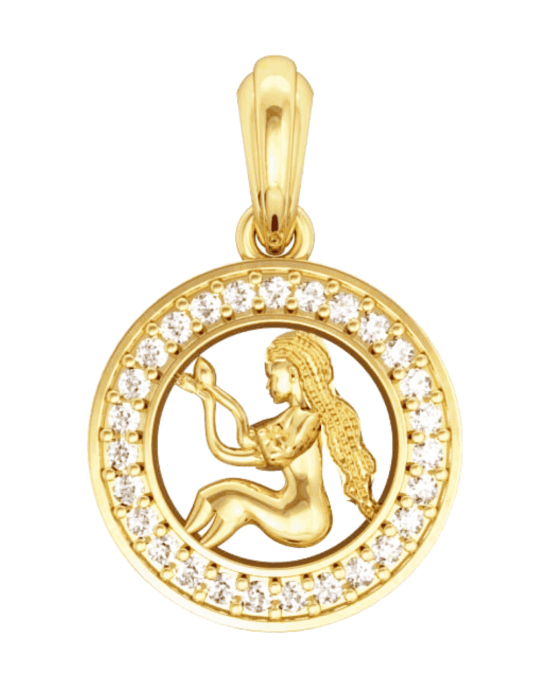 Virgo Charm Pendant in Gold with 27 Diamonds