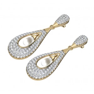 Attractive Slender Pearl & Diamond Earrings