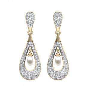 Attractive Slender Pearl & Diamond Earrings