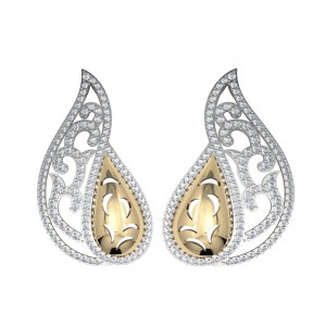 Contemporary Two tone Diamond Earclips