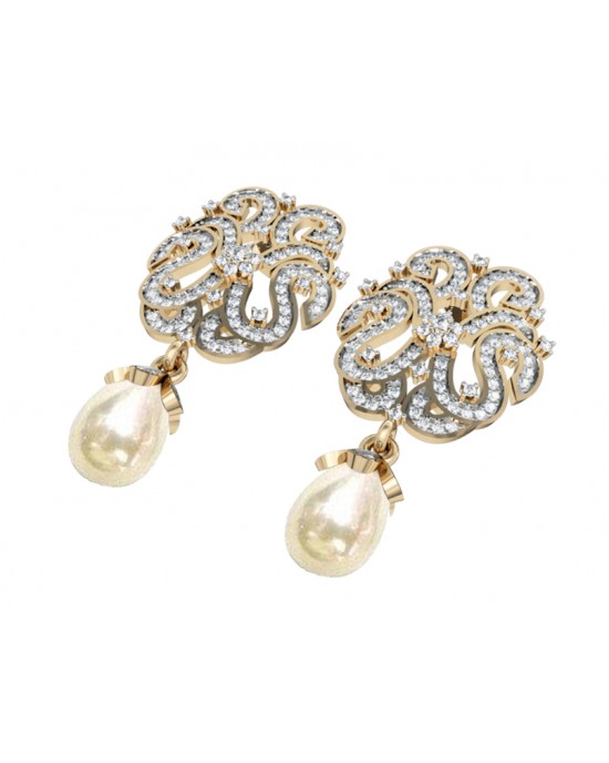 Diamond Earrings with Pearl drops