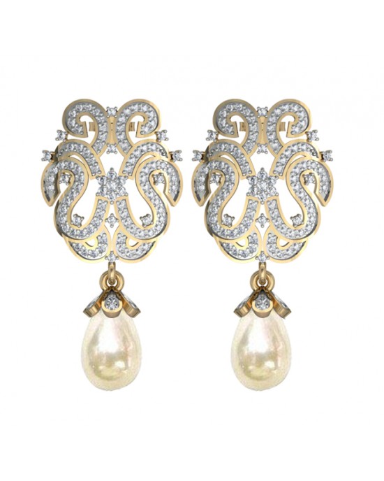 Diamond Earrings with Pearl drops