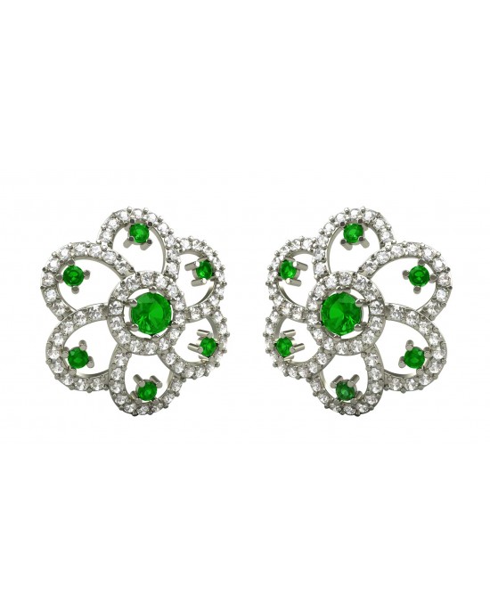 Emerald & Diamond Cluster Earrings 