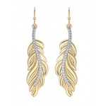 Feather Earring In Gold with diamonds