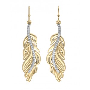 Feather Earring In Gold with diamonds