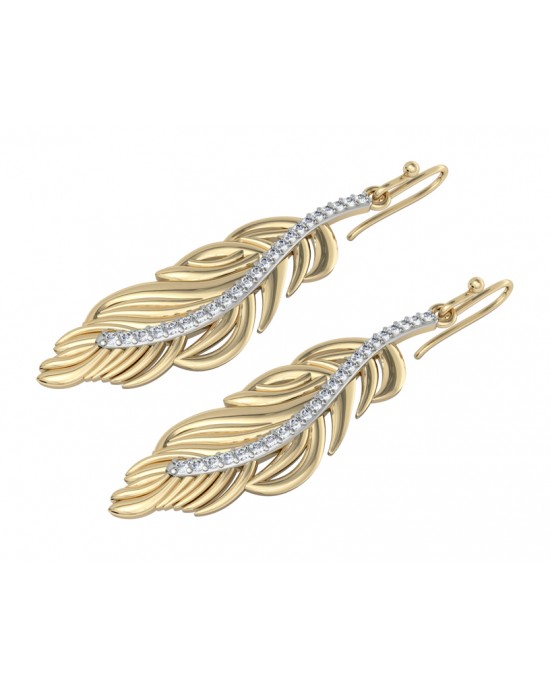 Feather Earring In Gold with diamonds