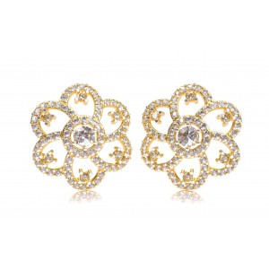 Floral design diamond ear studs