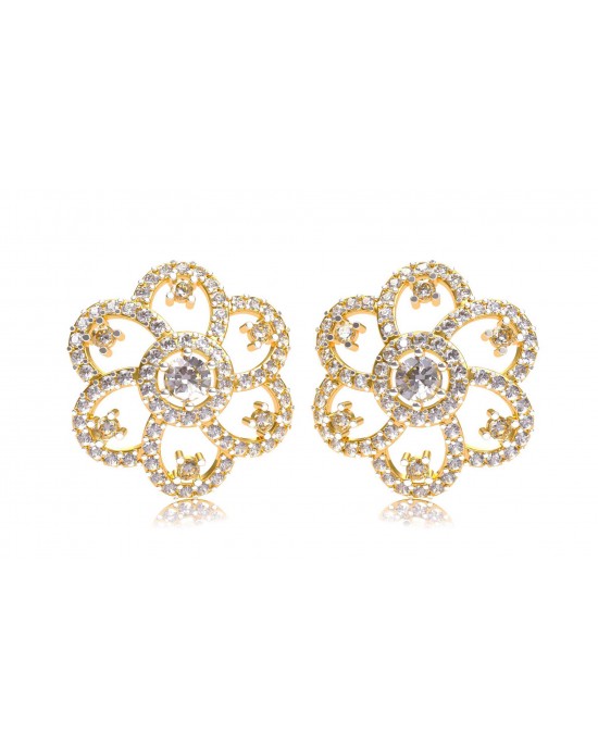 Floral design diamond ear studs