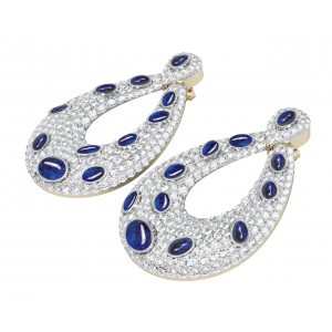 Vanessa Cabachon Sapphire & Diamond Earrings