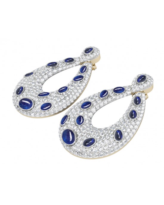 Vanessa Cabachon Sapphire & Diamond Earrings
