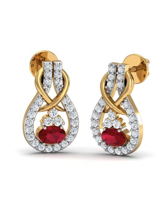 18ct Yellow Gold Ruby & Diamond Flower Cluster Stud Earrings | Buy Online |  Free Insured UK Delivery