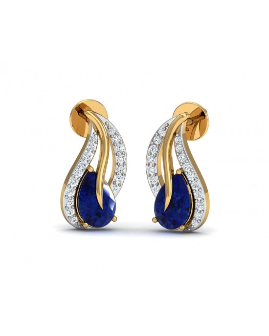 Sary Blue Sapphire & Diamond Earrings In Gold