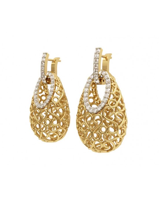 Alluring, Fancy gold filigree earrings with diamonds in gold basket design