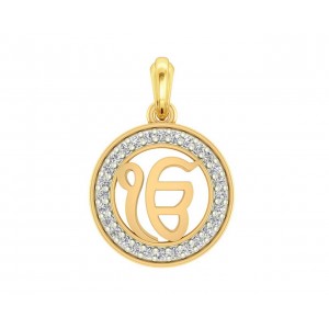 Ik onkar 12mm charm in hallmarked Gold with round brilliant diamonds