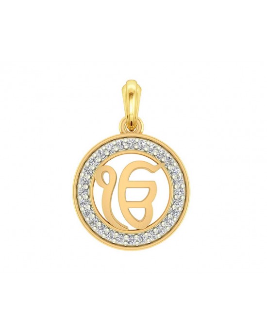 Ik onkar 12mm charm in hallmarked Gold with round brilliant diamonds