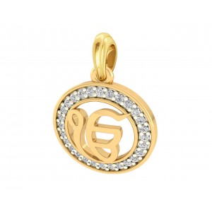 Ik onkar 12mm charm in hallmarked Gold with round brilliant diamonds