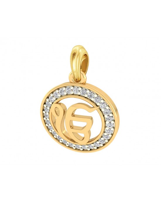 Ik onkar 12mm charm in hallmarked Gold with round brilliant diamonds