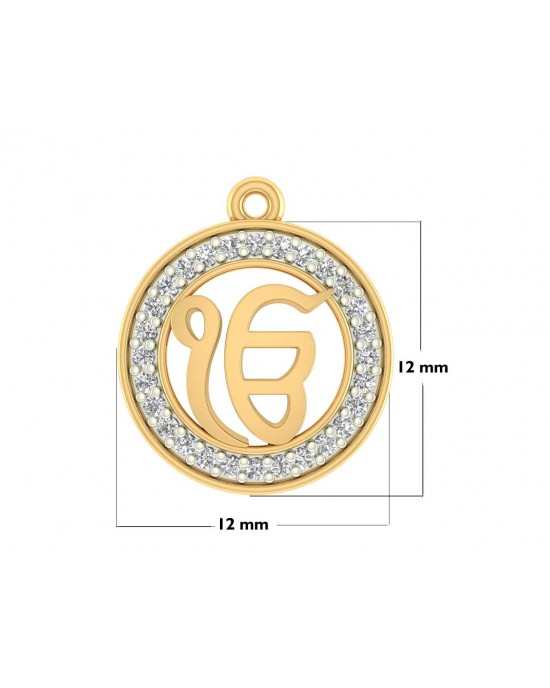 Ik onkar 12mm charm in hallmarked Gold with round brilliant diamonds