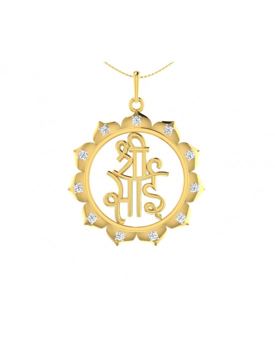 Auspicious Shri Sai Pendant in Gold studded with diamonds