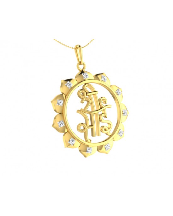 Auspicious Shri Sai Pendant in Gold studded with diamonds