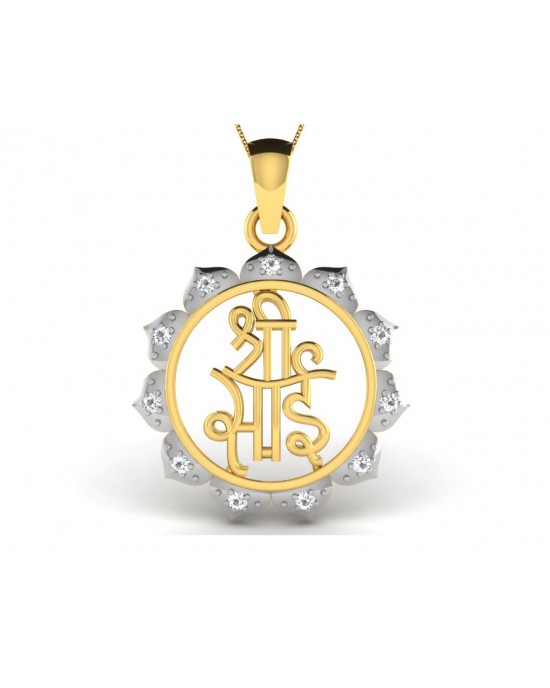 Auspicious Shri Sai Pendant in Gold studded with diamonds